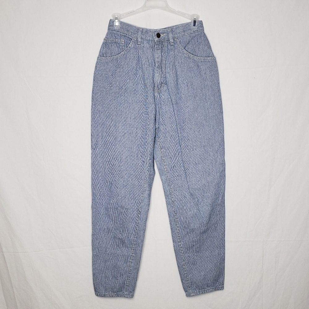 Vintage Lee Womens Hickory Stripes Denim Mom Jeans Size 8 Retro Classic 90s USA